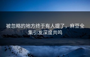 被忽略的地方终于有人提了，麻豆全集引发深度共鸣