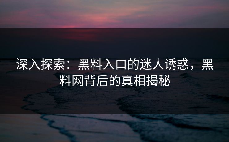 深入探索：黑料入口的迷人诱惑，黑料网背后的真相揭秘-第1张图片-p站短视频 - p站助手精选网