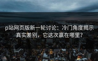 p站网页版新一轮讨论：冷门角度揭示真实差别，它这次赢在哪里？