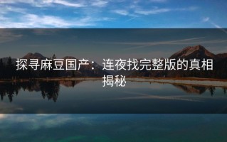 探寻麻豆国产：连夜找完整版的真相揭秘