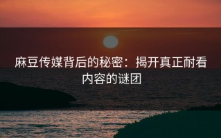 麻豆传媒背后的秘密：揭开真正耐看内容的谜团